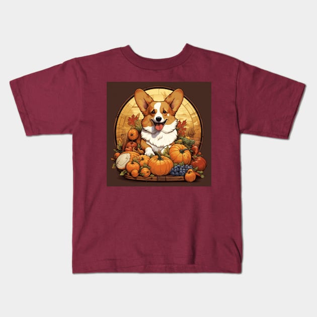 Thanksgiving Corgi Kids T-Shirt by AtomicChonk